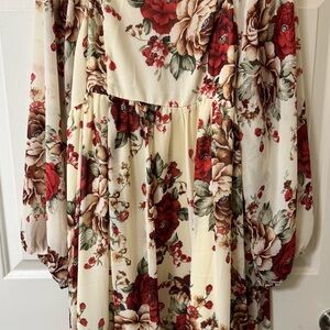 SHEIN Floral Lined Mini Dress - Red and Cream